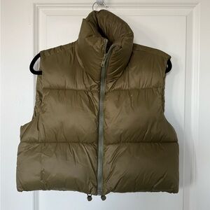 Olive Green Puffer Crop Vest
